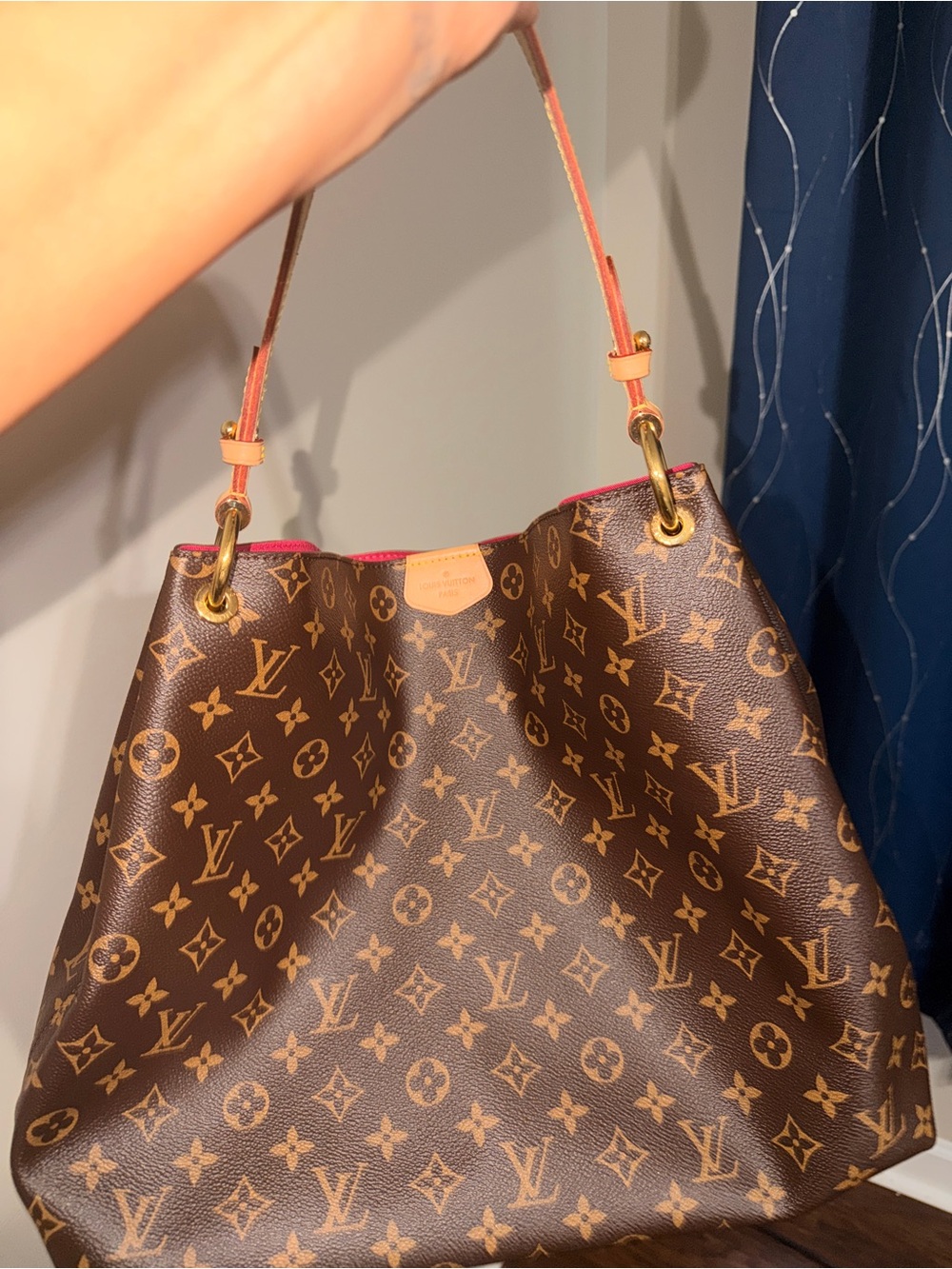 Louis Vuitton Monogram Canvas Shoulder Hobo with Pink Trim